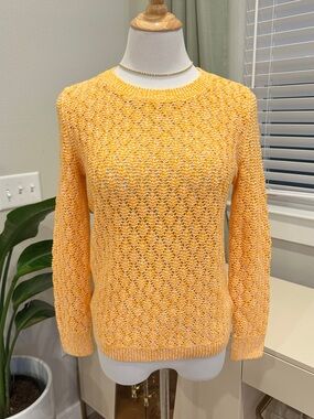 Talbots Sunny Yellow Open-Weave Knit Crewneck Sweater